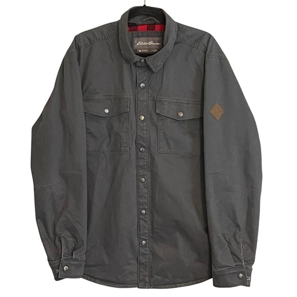 Eddie Bauer Other - Eddie Bauer Mens Charcoal Gray Fleece Lined Canvas Shirt Jacket Large Outdoor